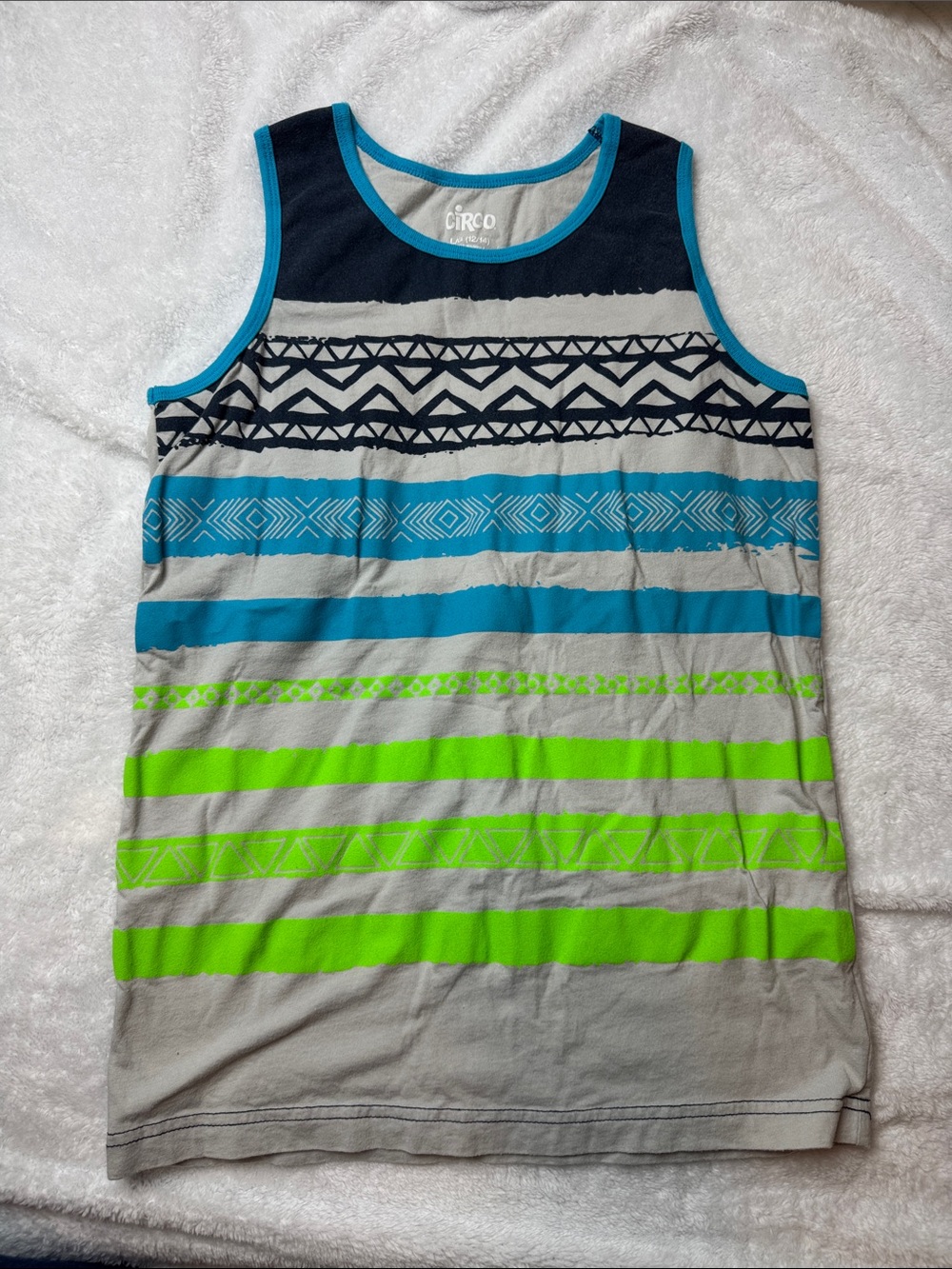 Circo Boys Tank Top in Navy, Teal & Neon Green Stripes | Large 12/14